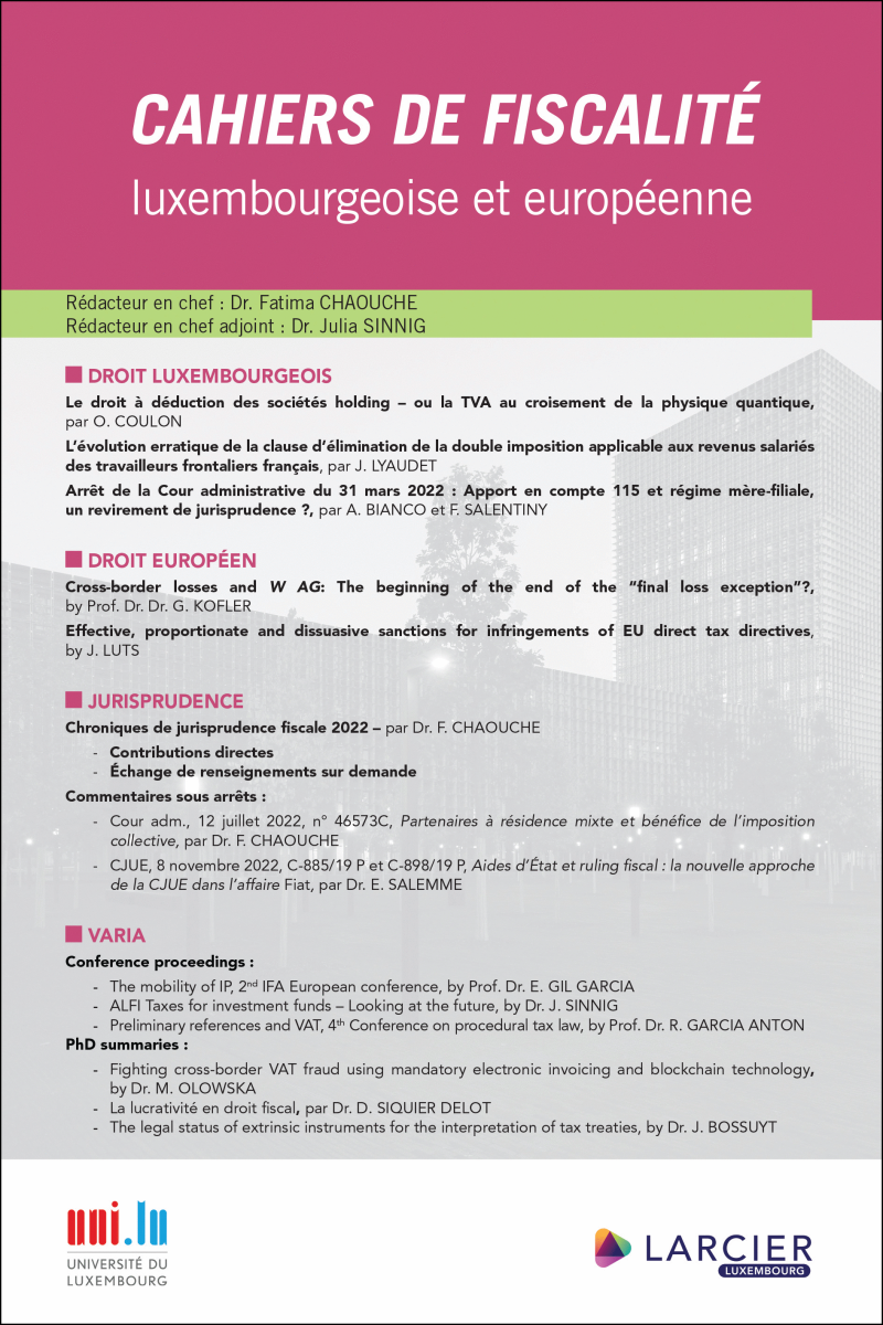 Cahiers de fiscalité luxembourgeoise et européenne 2023/1